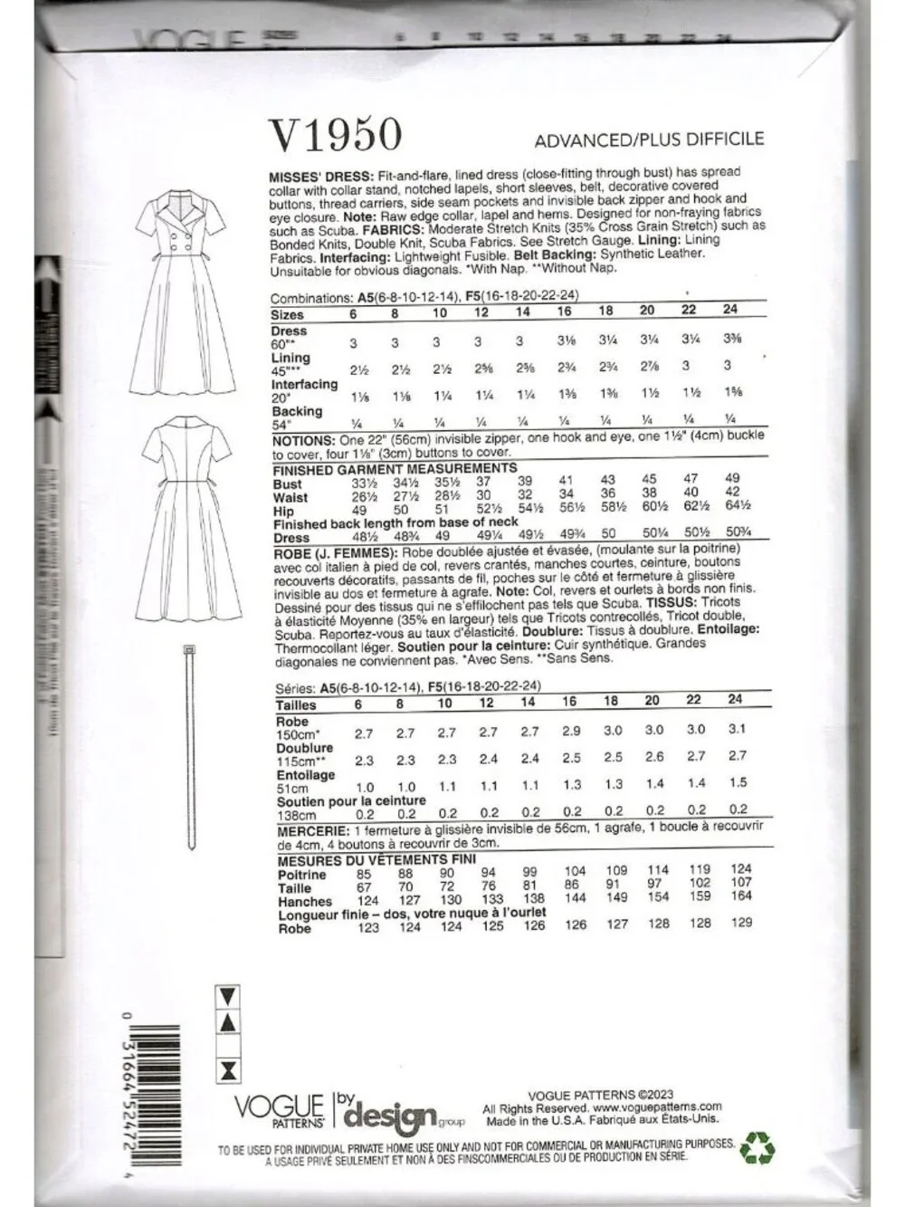 Vogue V1950 Misses 6 to 14 Badgley Mischka Dress Uncut Sewing Pattern